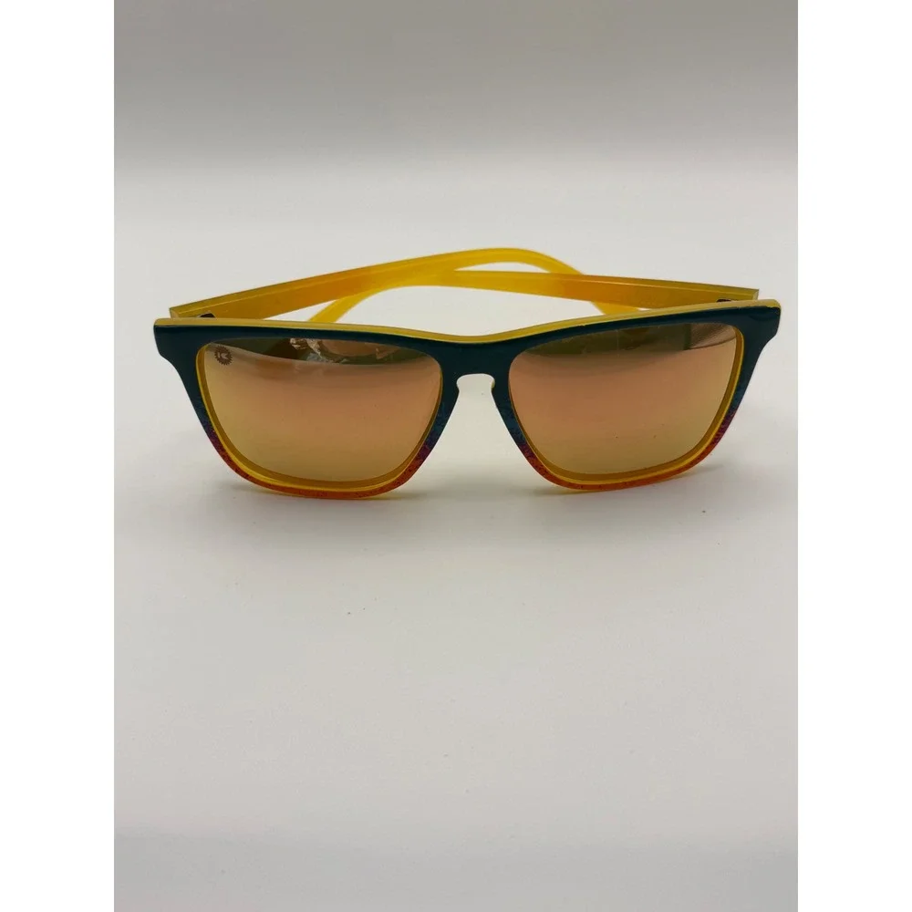 Knockaround Sunglasses Yellow Orange Frame Mirror Lens Logo K‎ on Lens